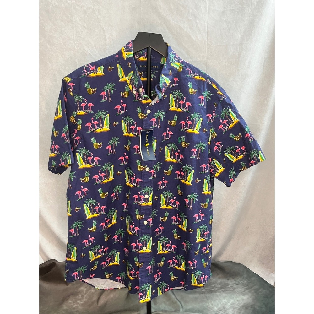 Ralph Lauren Tropical Flamingo Shirt Mens Large Hawaiian Pineapple Surfboard NWT